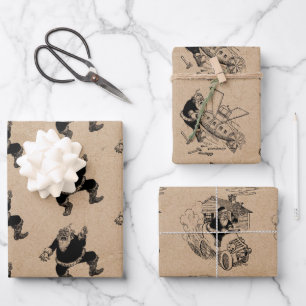 Grappig kerstrecro  Santa Kraft Pattern Inpakpapier Vel