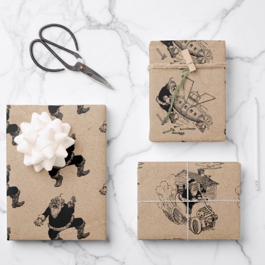 Grappig kerstrecro  Santa Kraft Pattern Inpakpapier Vel (Voorkant)