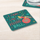 Grappig kerstrecro Woman op feestelijke kerstbal Kartonnen Onderzetters (Schuin)