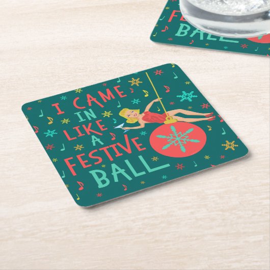 Grappig kerstrecro Woman op feestelijke kerstbal Kartonnen Onderzetters (Schuin)