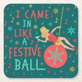 Grappig kerstrecro Woman op feestelijke kerstbal Kartonnen Onderzetters (Voorkant)