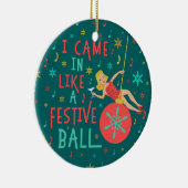 Grappig kerstrecro Woman op feestelijke kerstbal Keramisch Ornament (Rechts)