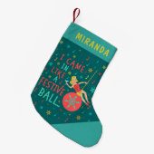 Grappig kerstrecro Woman op feestelijke kerstbal Kleine Kerstsok (Voorkant (Hangend))