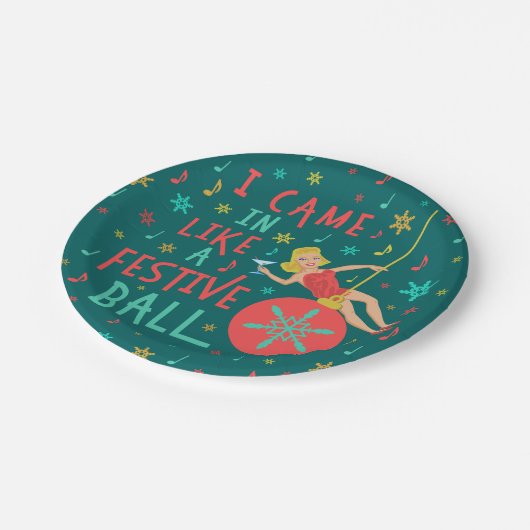 Grappig kerstrecro Woman op feestelijke kerstbal Papieren Bordje (Gekanteld)