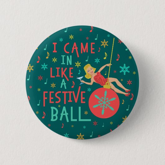Grappig kerstrecro Woman op feestelijke kerstbal Ronde Button 5,7 Cm (Voorkant)