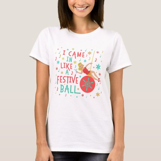 Grappig kerstrecro Woman op feestelijke kerstbal T-shirt (Voorkant)