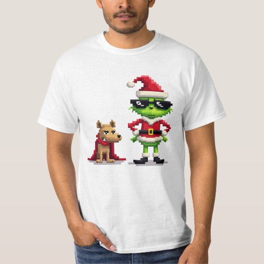 Grappig Kerstrendier en Max Pixel Art T-shirt | (Voorkant)