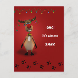 Grappig kerstrood met neus rendier feestdagenkaart