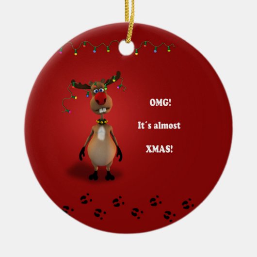 Grappig kerstrood met neus rendier keramisch ornament (Voorkant)