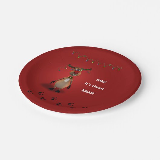 Grappig kerstrood met neus rendier papieren bordje (Gekanteld)