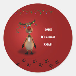 Grappig kerstrood met neus rendier ronde sticker