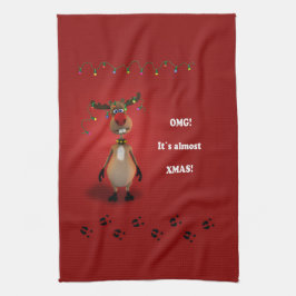 Grappig kerstrood met neus rendier theedoek