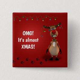 Grappig kerstrood met neus rendier vierkante button 5,1 cm