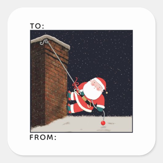 Grappig kerstrotsen, klimmen op feestdag, cadeautj vierkante sticker (Voorkant)