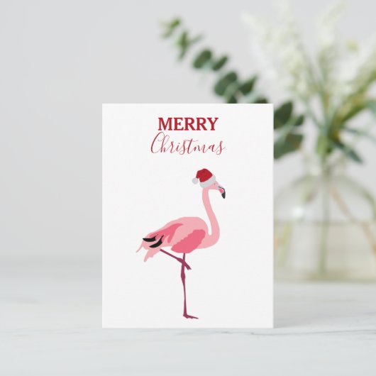 Grappig kerstroze flamingo Bird met Santa Hat Feestdagenkaart (Staand voorkant)