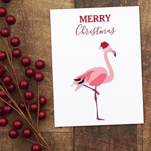 Grappig kerstroze flamingo Bird met Santa Hat Feestdagenkaart