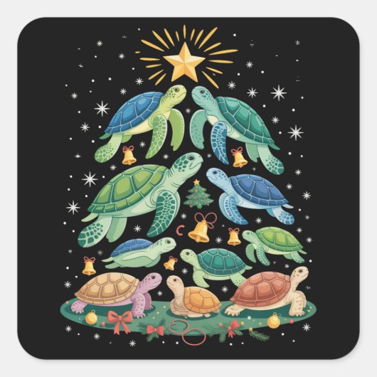 Grappig Kerstschildpad Geschenk Schildpad Kerstboo Vierkante Sticker (Voorkant)