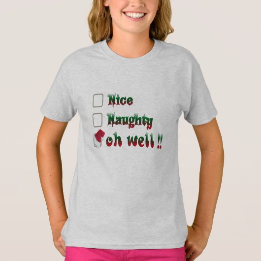 Grappig kerstshirt voor kinderen, Naughty en Nice T-shirt (Voorkant)