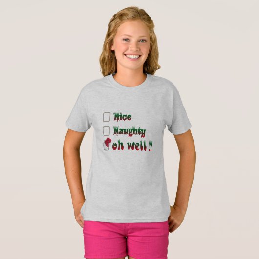 Grappig kerstshirt voor kinderen, Naughty en Nice T-shirt (Voorkant volledig)