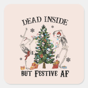 Grappig kerstskelet - dood van binnen maar feestel vierkante sticker