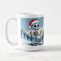 Grappig Kerstskelet op Ski's