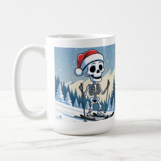 Grappig Kerstskelet op Ski's Koffiemok (Links)