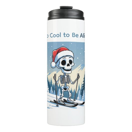 Grappig Kerstskelet op Ski's Thermosbeker (Voorkant)