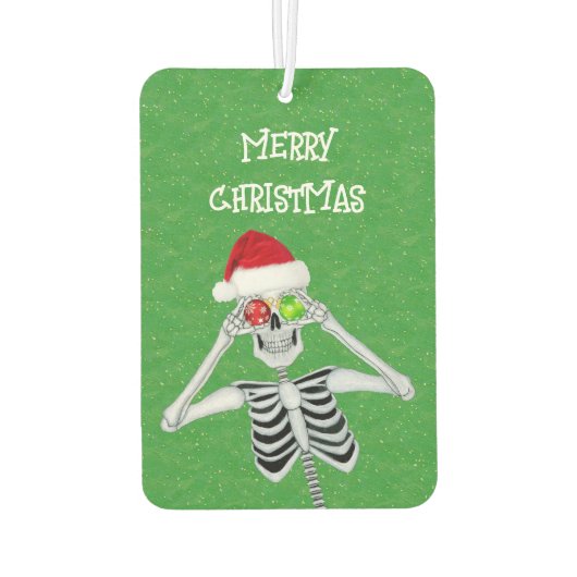 Grappig Kerstskelet Ornament Oogbollen Groen Luchtverfrisser (Achterkant)