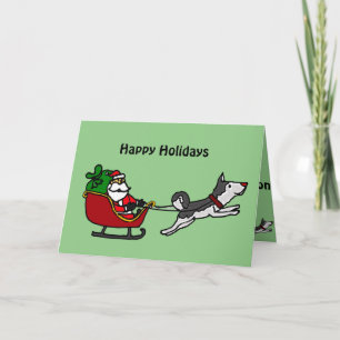 Grappig kerstsmaakje met Husky Dog Pulling Feestdagen Kaart