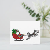 Grappig kerstsmaakje met Husky Dog Pulling Feestdagenkaart (Staand voorkant)