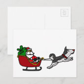 Grappig kerstsmaakje met Husky Dog Pulling Feestdagenkaart (Voorkant / Achterkant)