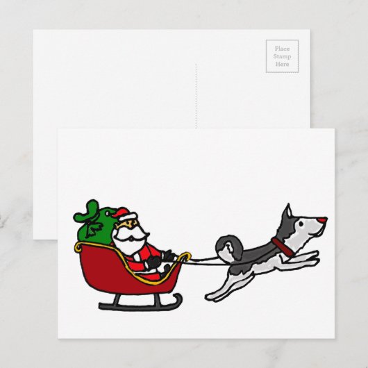 Grappig kerstsmaakje met Husky Dog Pulling Feestdagenkaart (Voorkant / Achterkant)