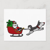 Grappig kerstsmaakje met Husky Dog Pulling Feestdagenkaart (Voorkant)