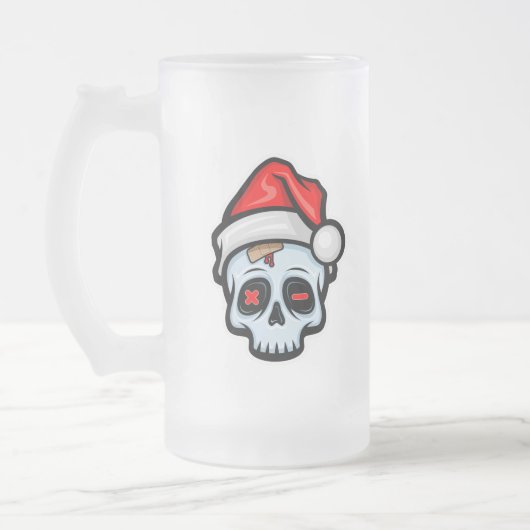 Grappig kerstsschedel, Cartoon stijl Matglas Bierpul (Links)