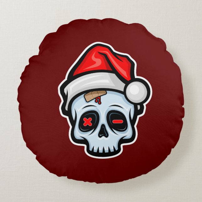 Grappig kerstsschedel, Cartoon stijl Rond Kussen (Voorkant)