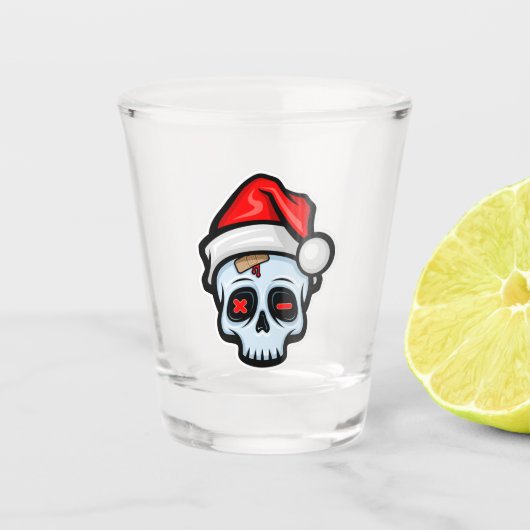 Grappig kerstsschedel, Cartoon stijl Shot Glas (Voorkant)