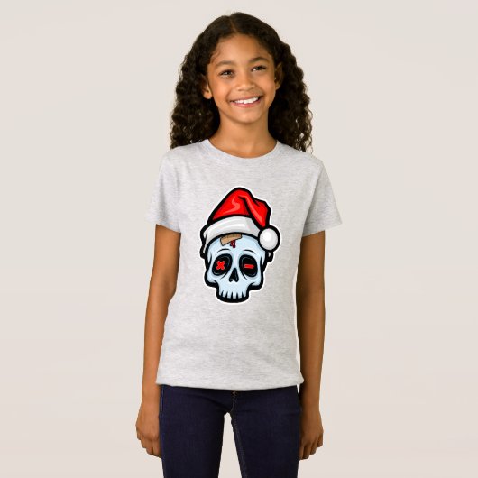 Grappig kerstsschedel, Cartoon stijl T-shirt (Voorkant volledig)