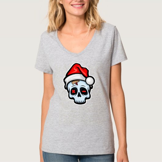 Grappig kerstsschedel, Cartoon stijl T-shirt (Voorkant)