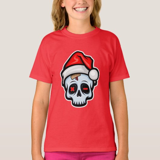 Grappig kerstsschedel, Cartoon stijl T-shirt (Voorkant)