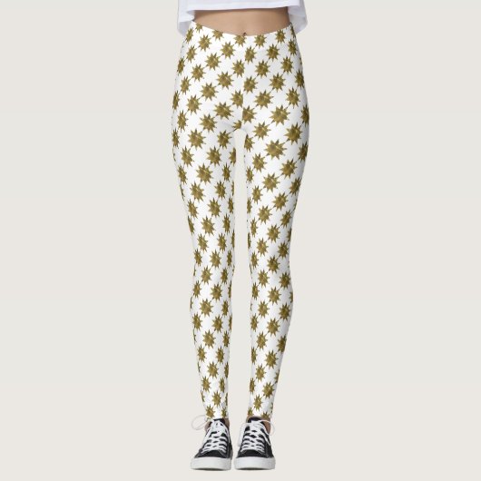 Grappig kerststerren Gold White-Leggings Leggings (Voorkant)