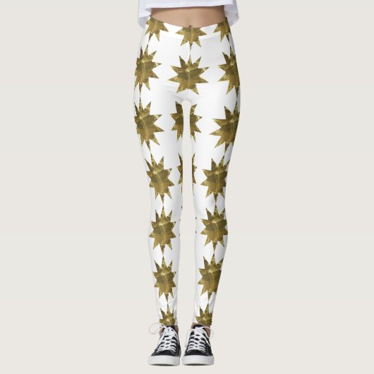 Grappig kerststerren Gold White-Leggings Leggings (Voorkant)