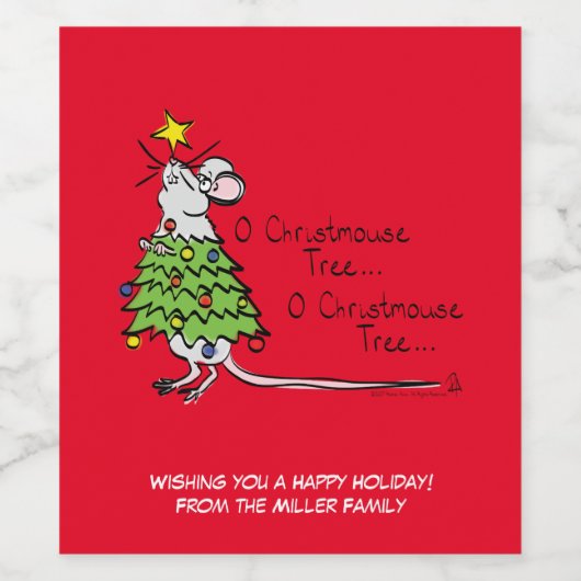 Grappig kersttaartje-Cartoon Wijn Etiket (Enkel label)