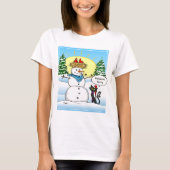 Grappig kersttshirts | Frosty Snowman Black Cat T-shirt (Voorkant)