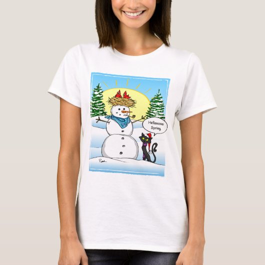 Grappig kersttshirts | Frosty Snowman Black Cat T-shirt (Voorkant)