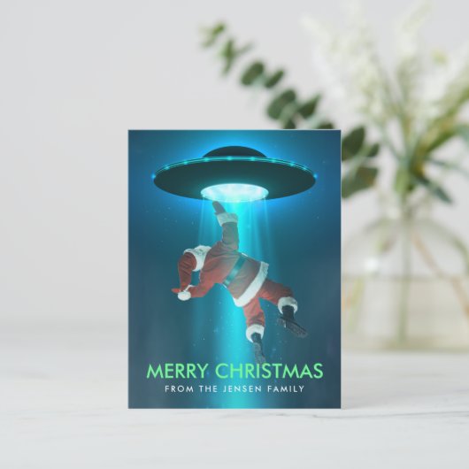 Grappig kerstvakantie-Briefkaarten | Santa UFO Briefkaart (Staand voorkant)