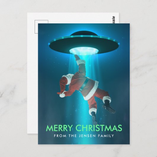 Grappig kerstvakantie-Briefkaarten | Santa UFO Briefkaart (Voorkant / Achterkant)