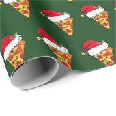 Grappig kerstvizza-slices in Santa Hats Green Cadeaupapier (Rol Hoek)