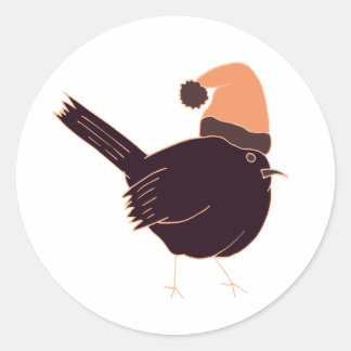 Grappig kerstvogel met pet op ronde sticker