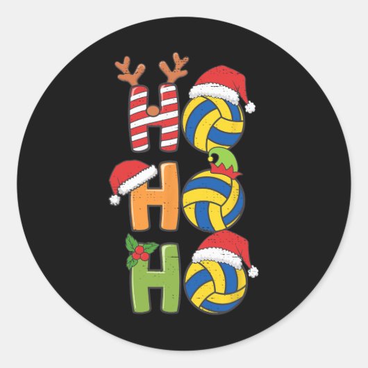 Grappig Kerstvolleybal Ho Ho Volleybal Xma Ronde Sticker (Voorkant)
