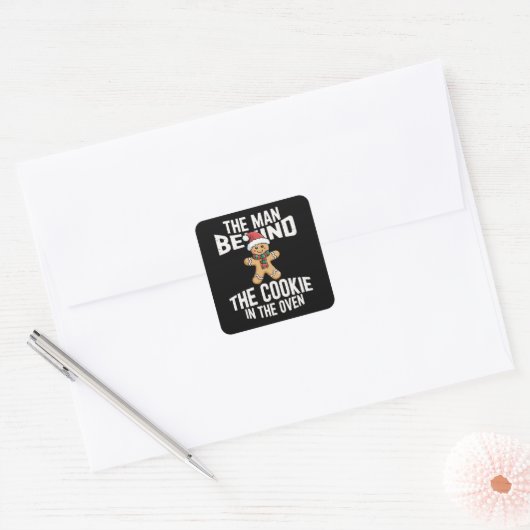 Grappig Kerstzwangerschap Man achter Cookie Vierkante Sticker (Envelop)